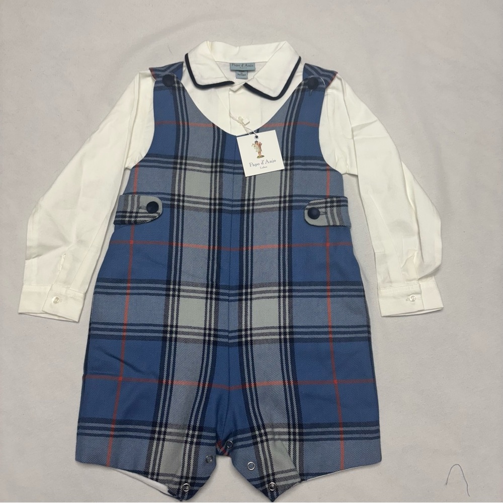 Papo d'Anjo Blue and Gray Plaid Jumper Size 4